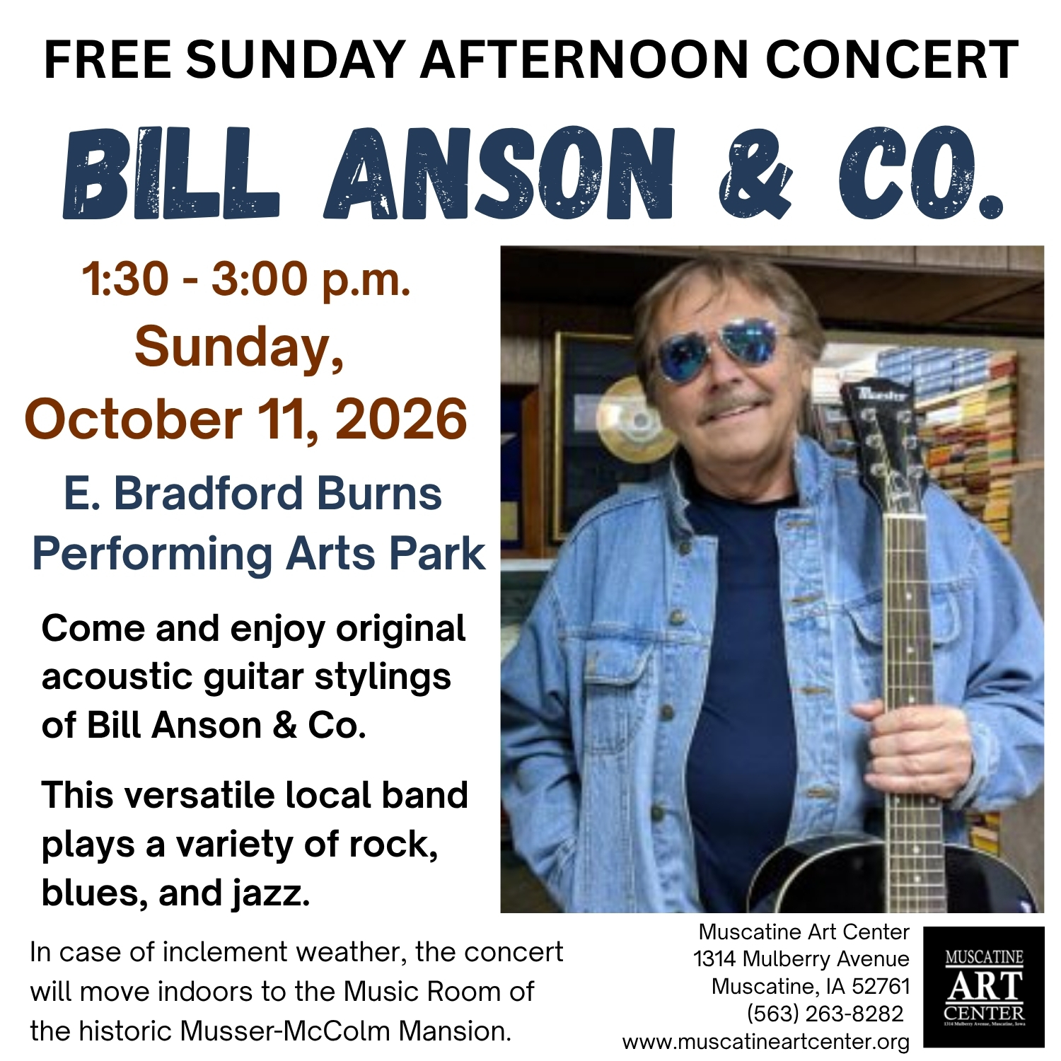 FREE SUNDAY AFTERNOON CONCERT - Bill Anson & Co. - Sunday, October 11, 2026 Image