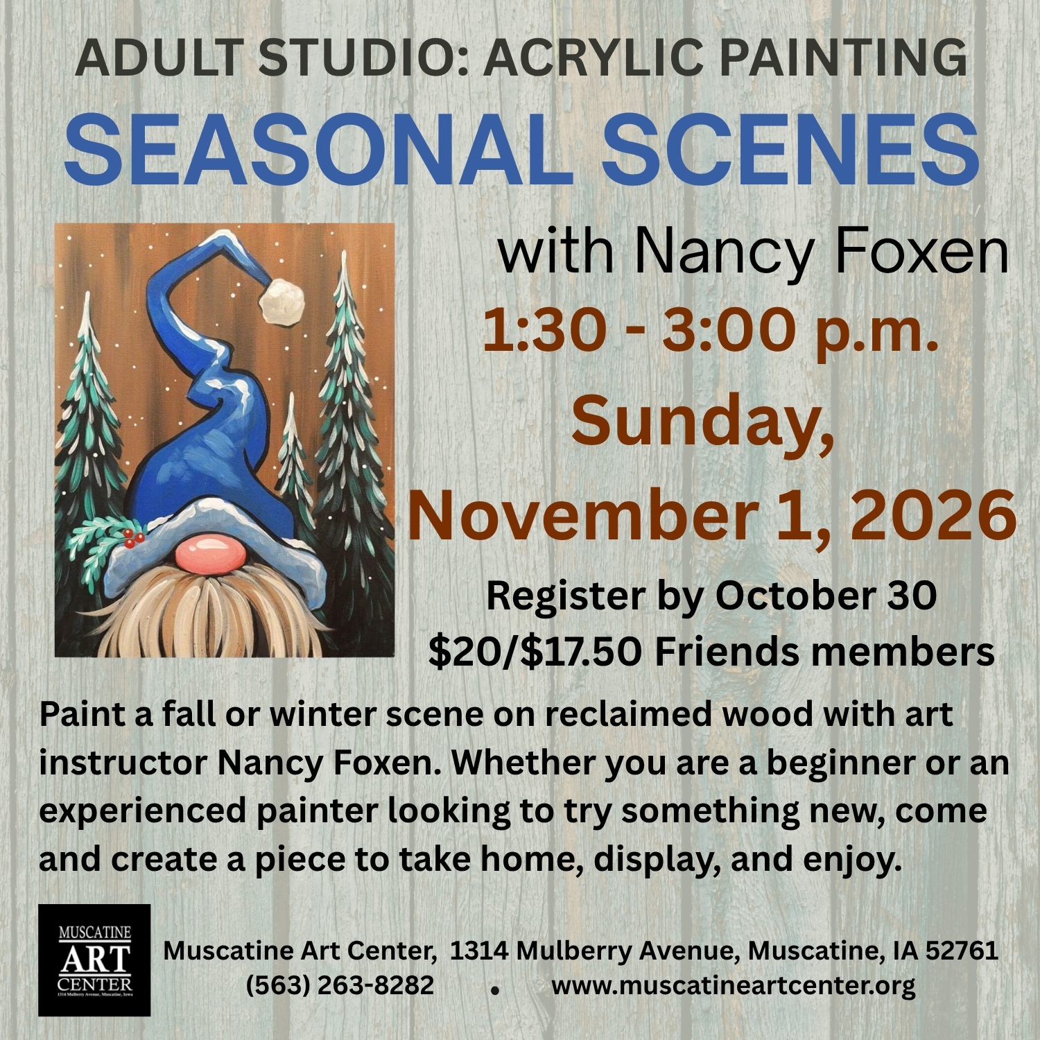 Adult Studio: Acrylic Painting on Reclaimed Wood - Sunday, November 1, 2026 Image