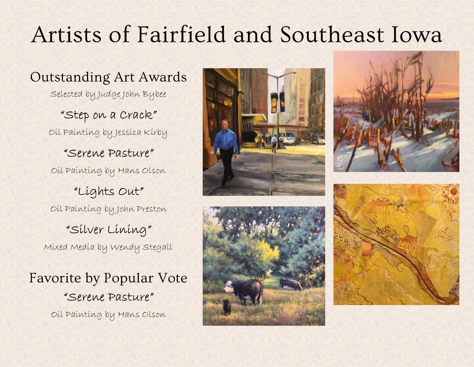 "Artists of Fairfield and Southeast Iowa" 2020 Traveling Exhibition Image