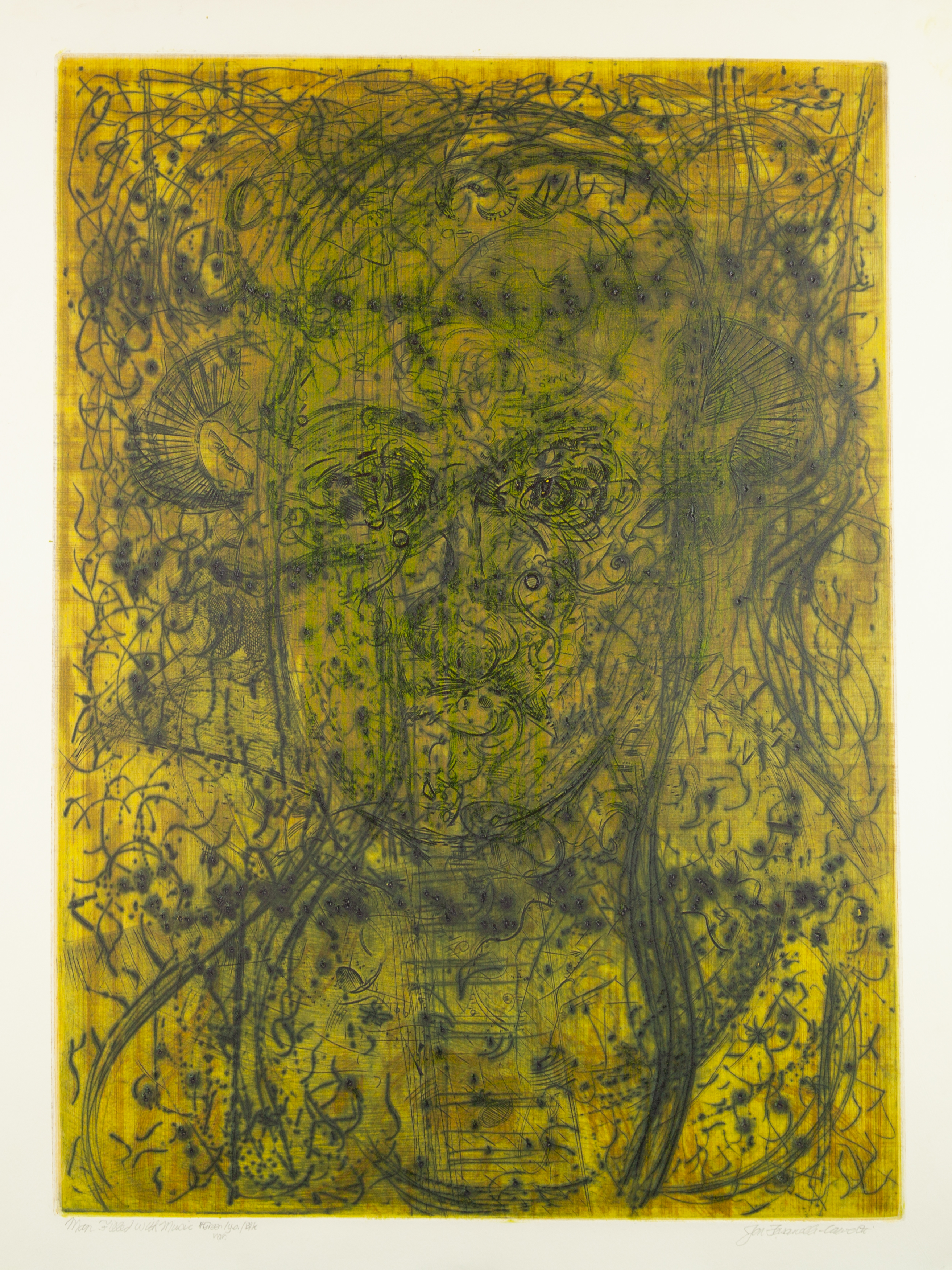 Man Filled with Music Green Yellow Black print 24 x 18 1