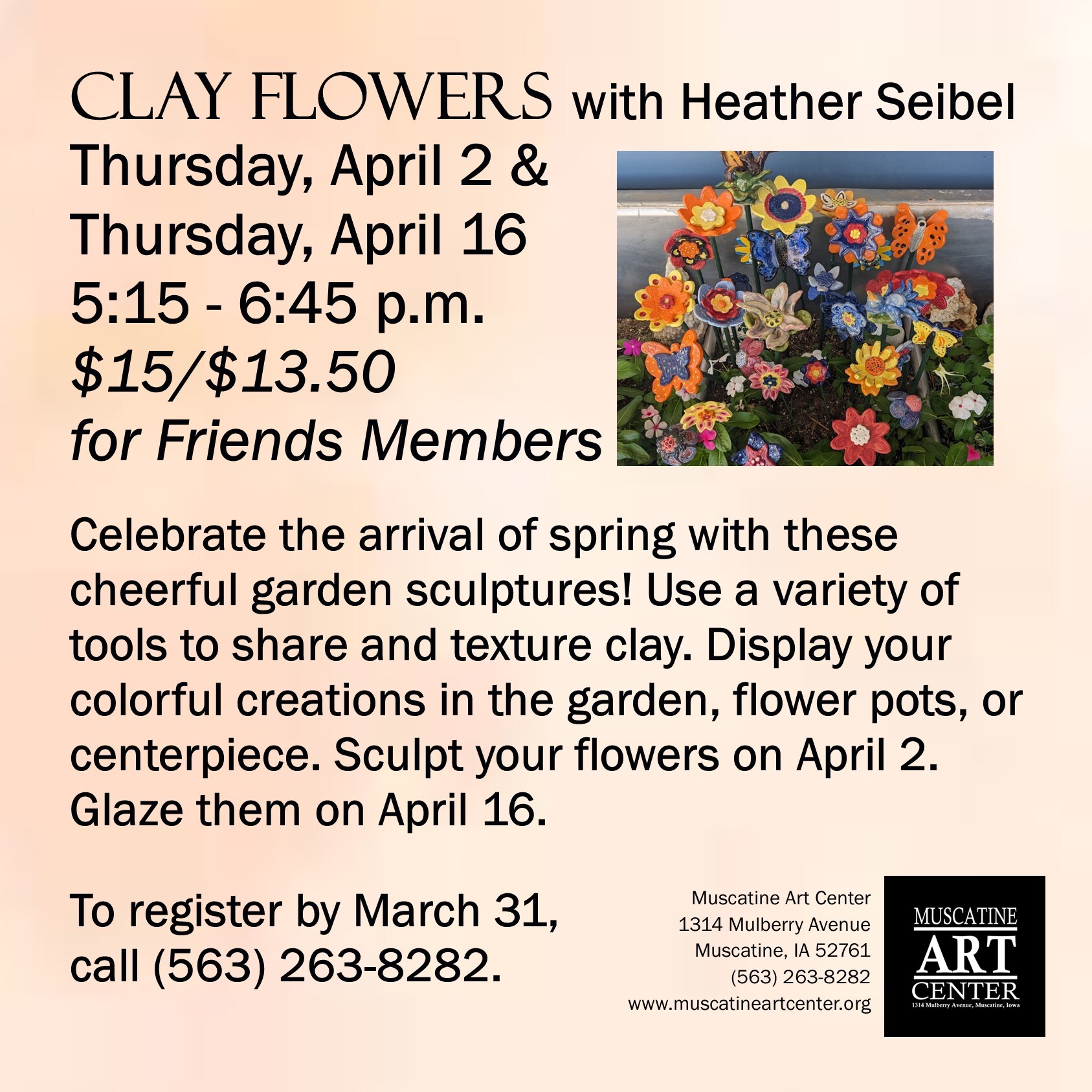 Clay Flowers with Heather Seibel - April 2 (build) and April 16 (glaze) Image