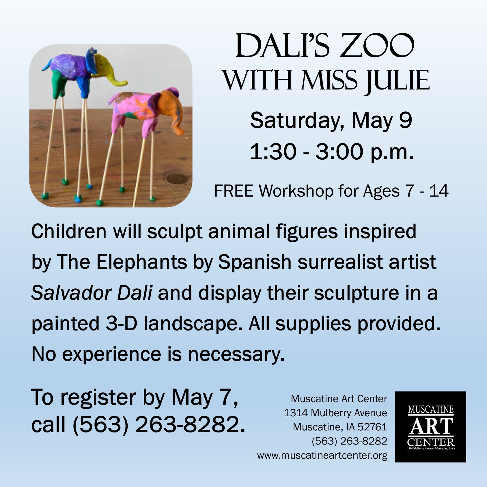 FREE Artist Workshop for Children - Salvador Dali's Zoo with "Miss Julie", Saturday, May 9, 2026 Image