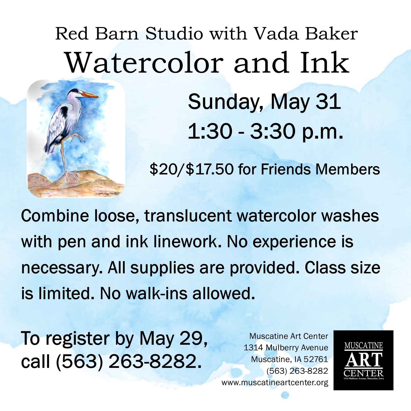 Red Barn Studio - Watercolor and Ink Heron - May 31 Image
