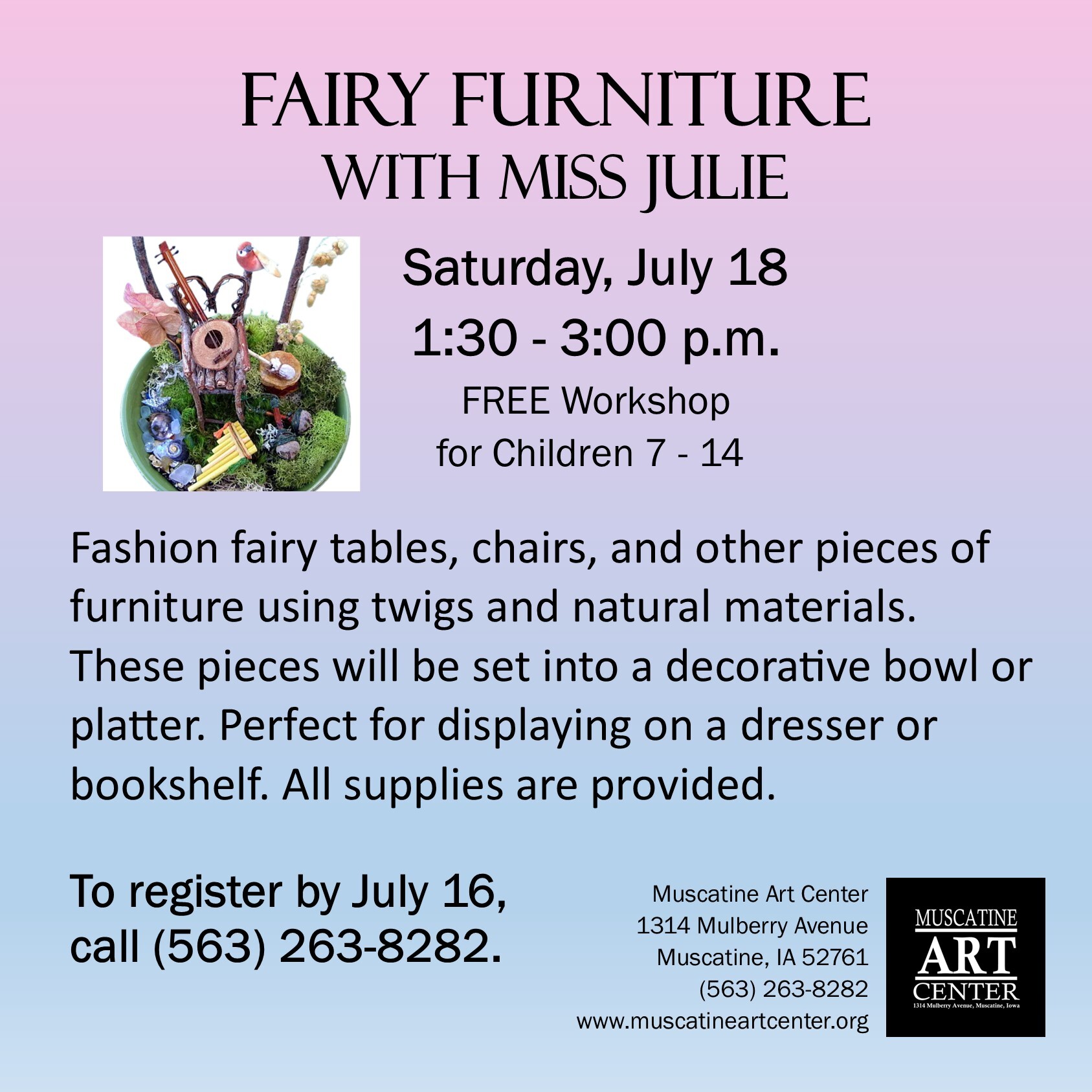 Artist Workshops for Children with Miss Julie - Fairy Furniture - Saturday, July 18, 2026 Image