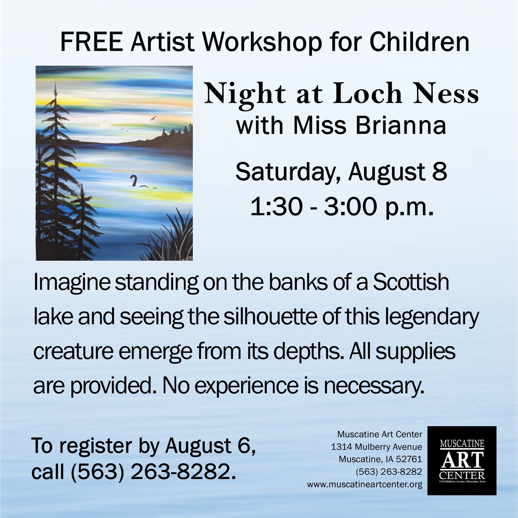 FREE Artist Workshop for Children - Night at Loch Ness with Miss Brianna, Saturday, August 8, 2026 Image