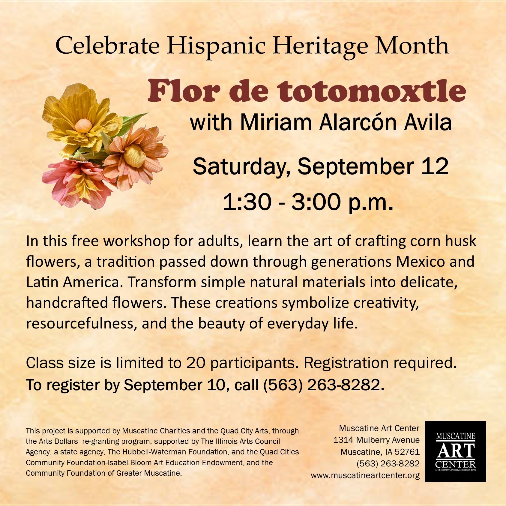 FREE Artist Workshop for Adults - FLOR DE TOTOMOXTLE (Cornhusk Flowers) - Saturday, September 12, 2026 Image