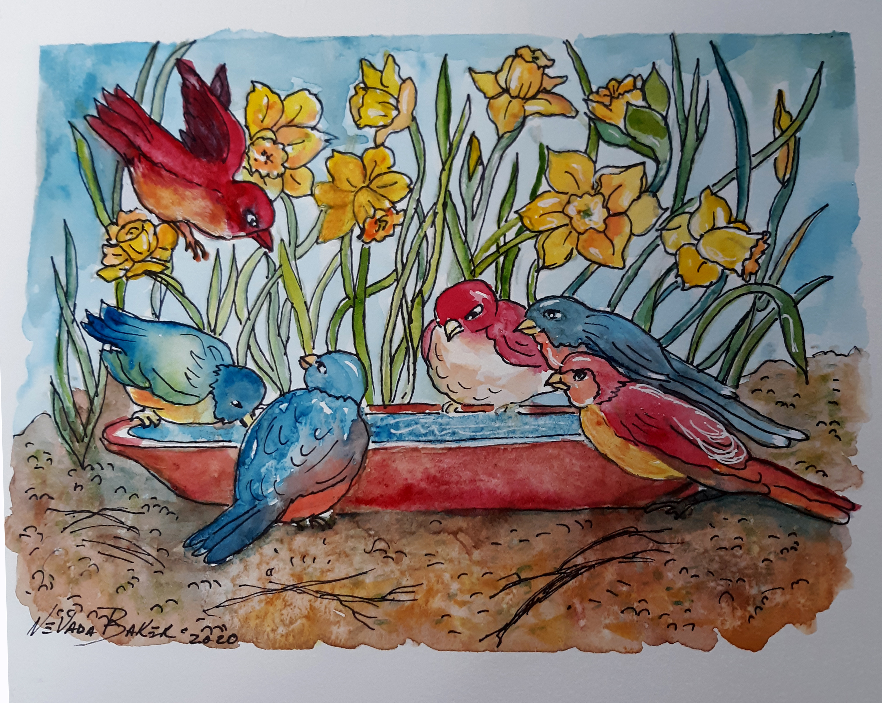 Red Barn Studio with Vada Baker - Garden Bath Time Watercolor Image