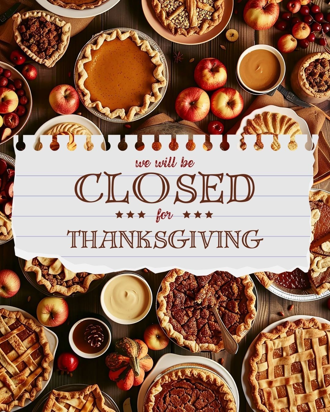 Closed for Thanksgiving November 27 & 28 Image