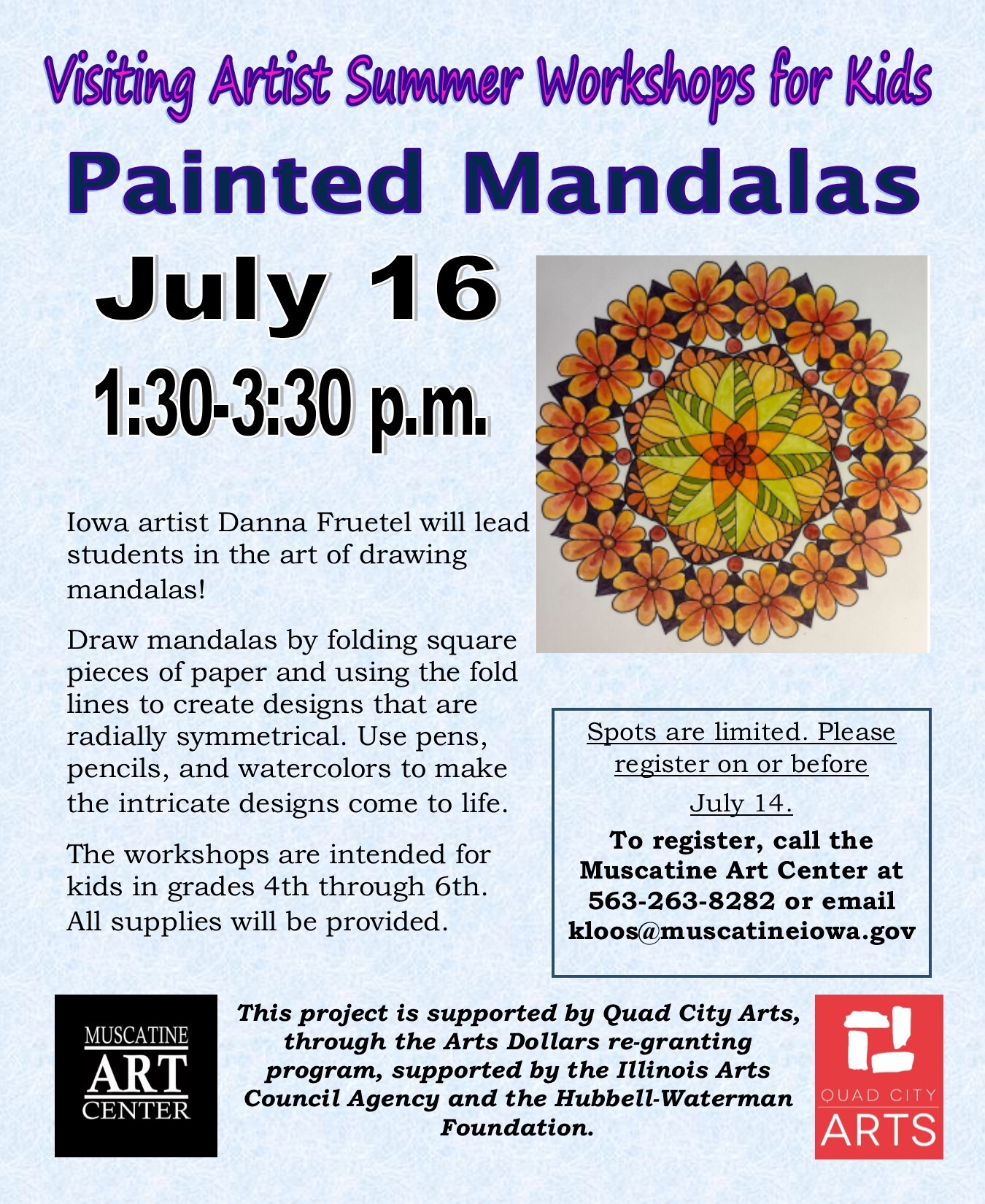 Visiting Artist Summer Workshops for Kids- Mandalas with Danna Fruetel- July 16 (4th-6th grade) Image
