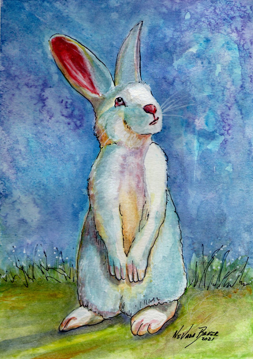 Red Barn Studio with Vada Baker- Hippity Hop Bunny Watercolor Image