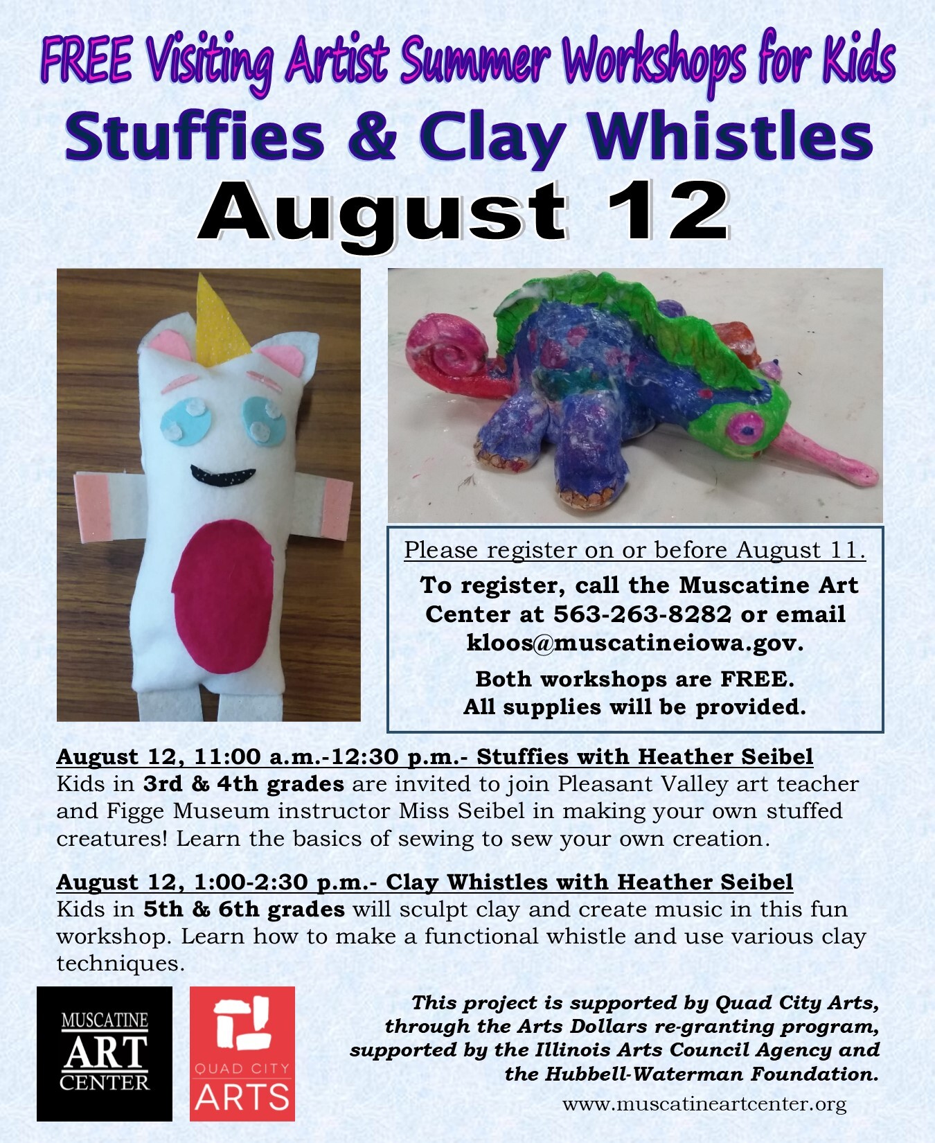 Visiting Artist Summer Workshops for Kids- Stuffies with Heather Seibel- August 12 (3rd-4th grade) Image