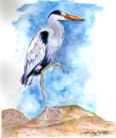 Red Barn Studio - Watercolor and Ink Heron - May 31 Image