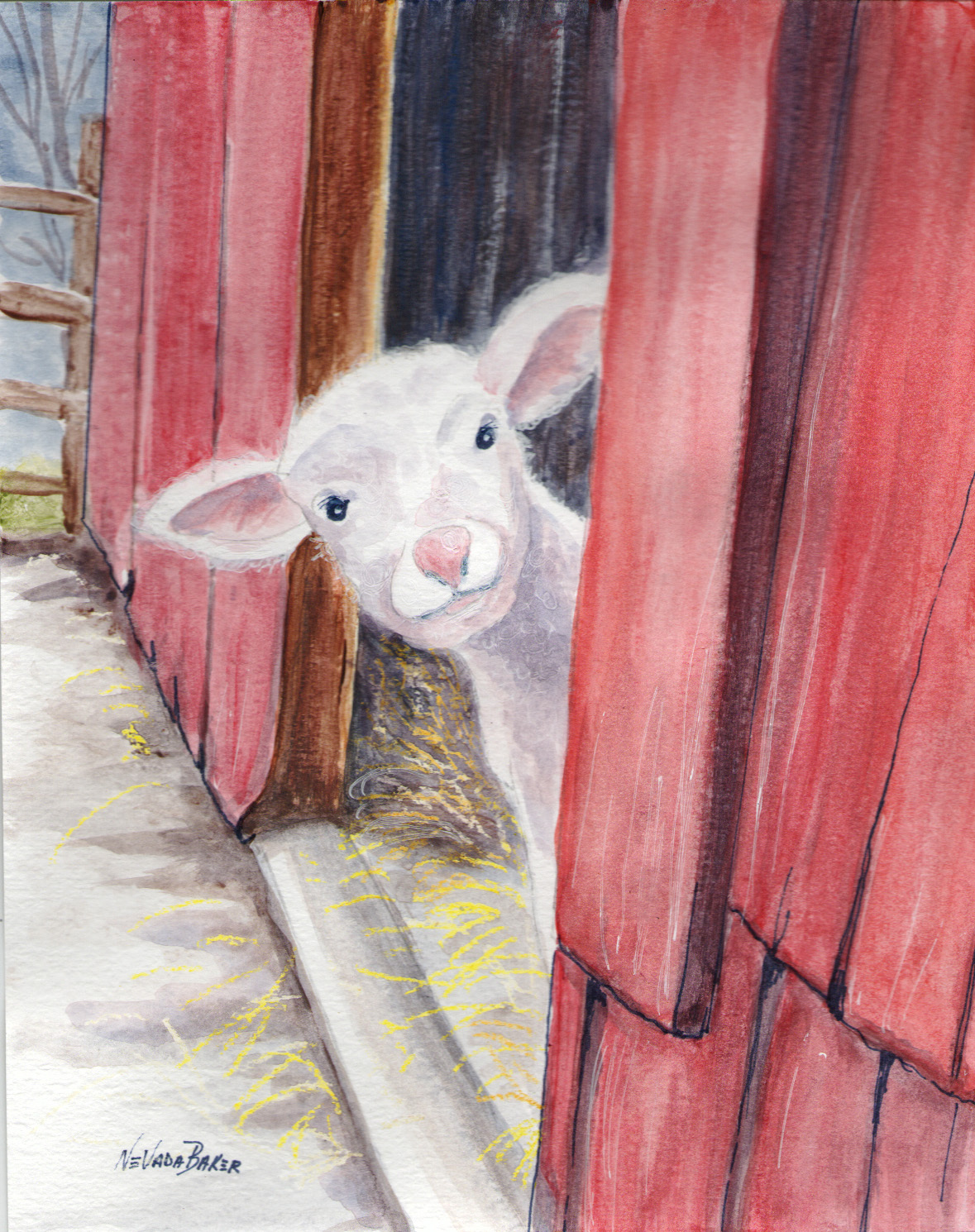 Red Barn Studio with Vada Baker- Playful Lamb Watercolor Image