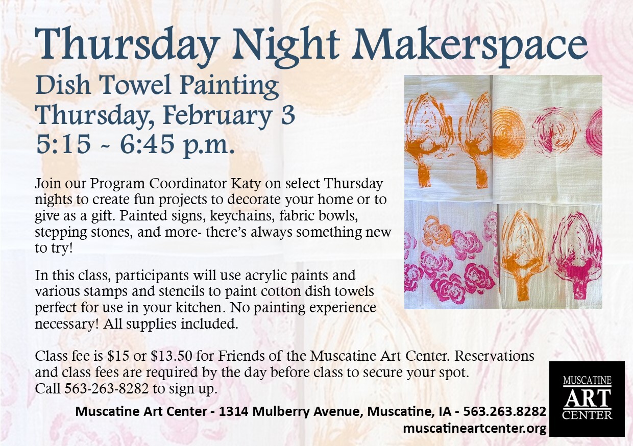 Thursday Night Makerspace - Dish Towel Painting - February 3 Image