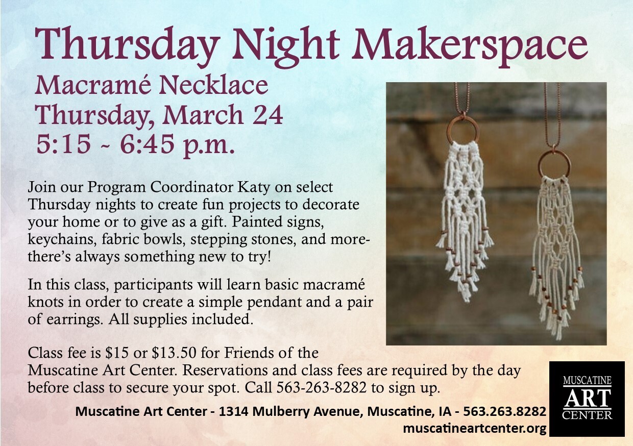 Thursday Night Makerspace - Macrame Necklace - March 24 Image
