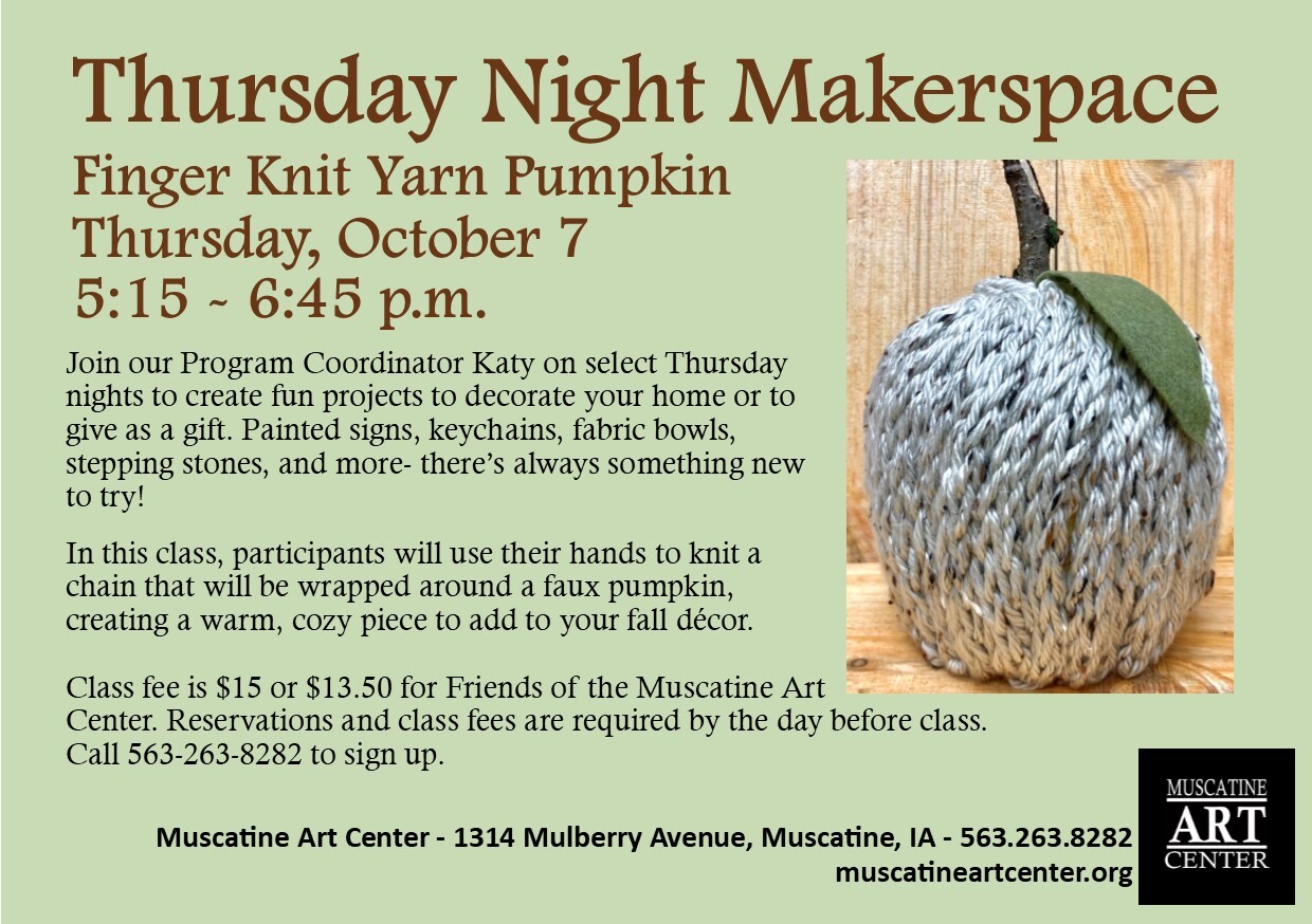 Thursday Night Makerspace - Finger Knit Yarn Pumpkin, October 7 Image