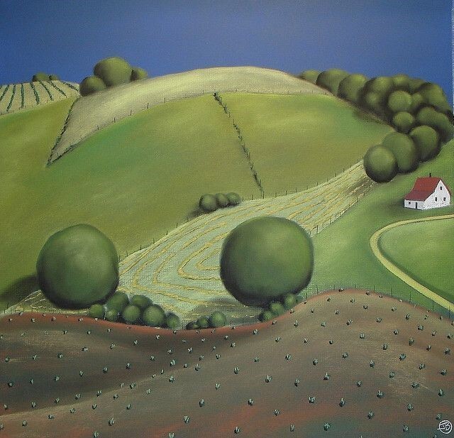 Red Barn Studio - Grant Wood Inspired Acrylic Landscape - November 16 Image