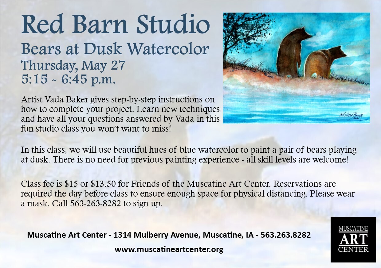 Red Barn Studio with Vada Baker- Bears at Dusk Watercolor Image