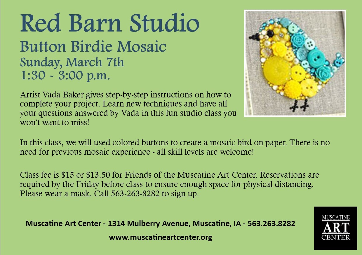 Red Barn Studio with Vada Baker- Button Birdie Mosaic on Paper March 7 Image