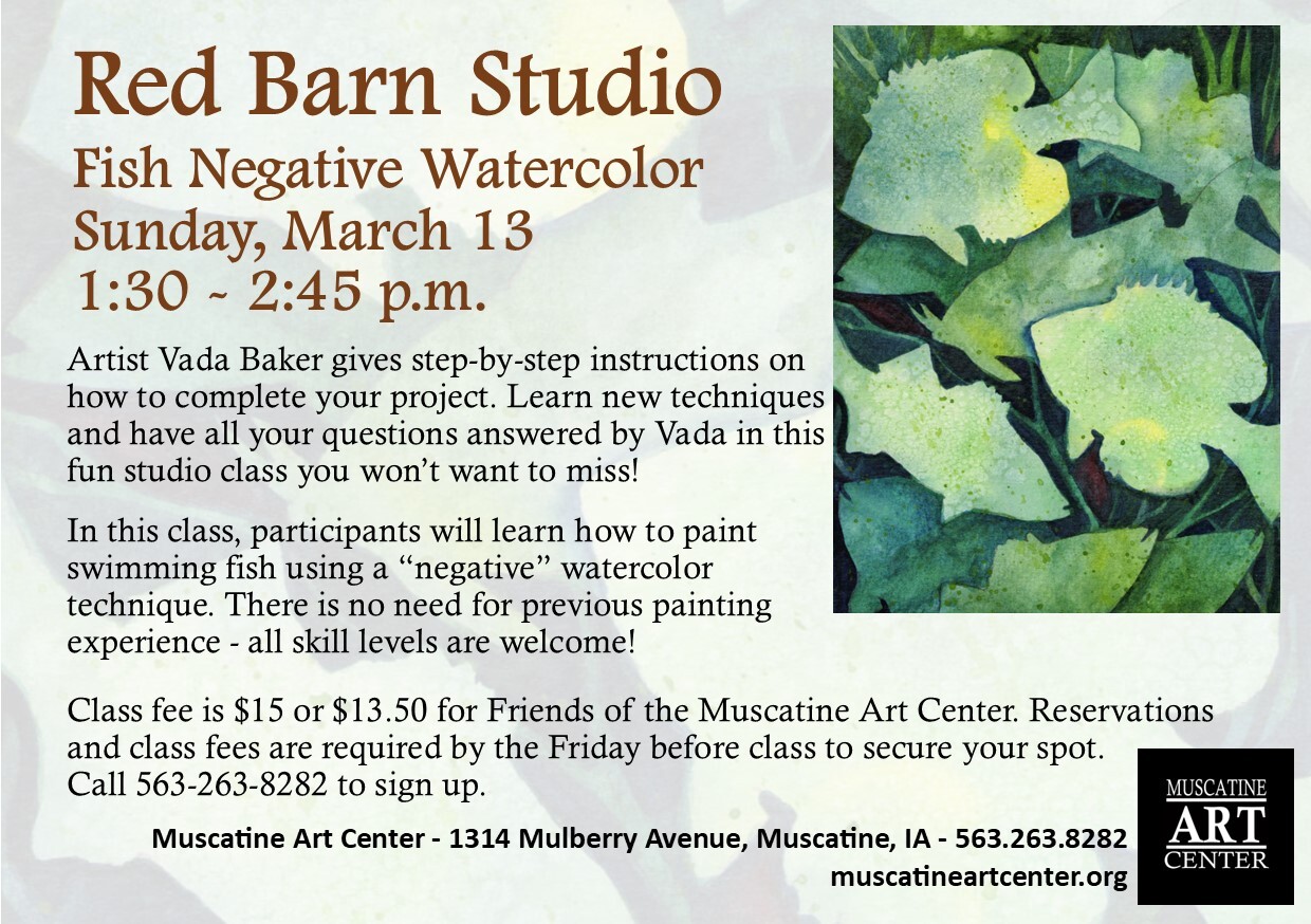Red Barn Studio with Vada Baker - Fish Negative Watercolor - March 13 Image