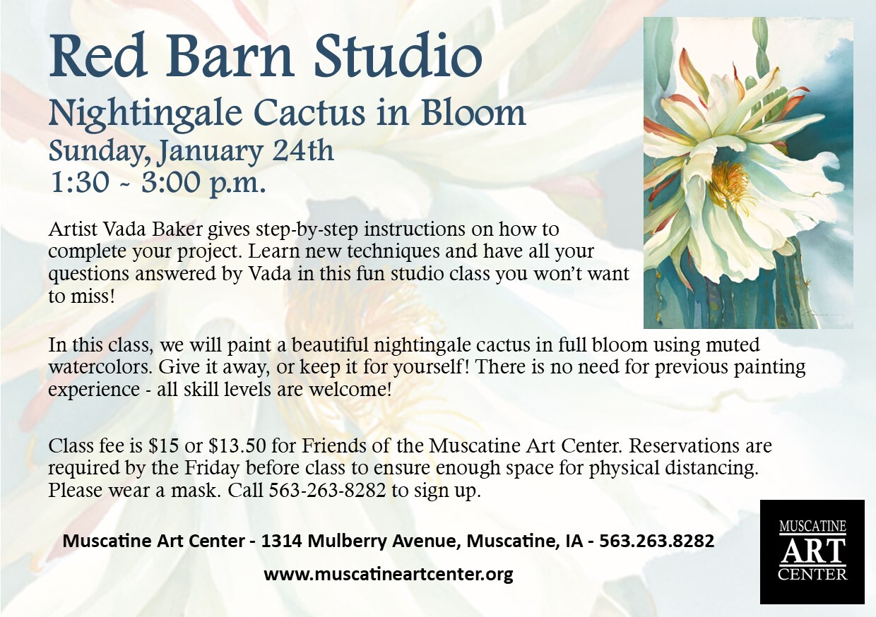 Red Barn Studio with Vada Baker- Nightingale Cactus Blossom Watercolor January 24 Image