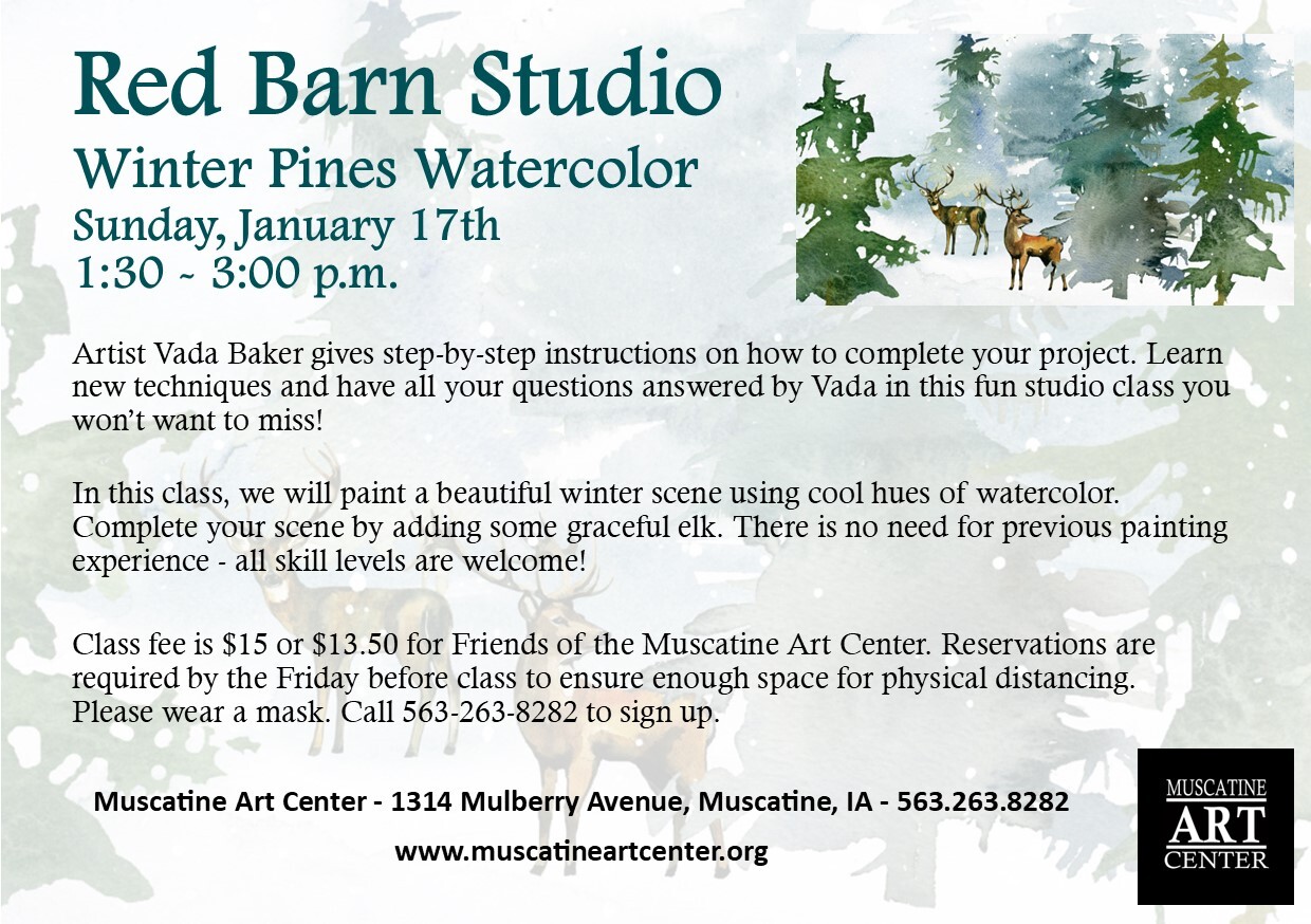 Red Barn Studio with Vada Baker- Winter Pines Watercolor January 17 Image