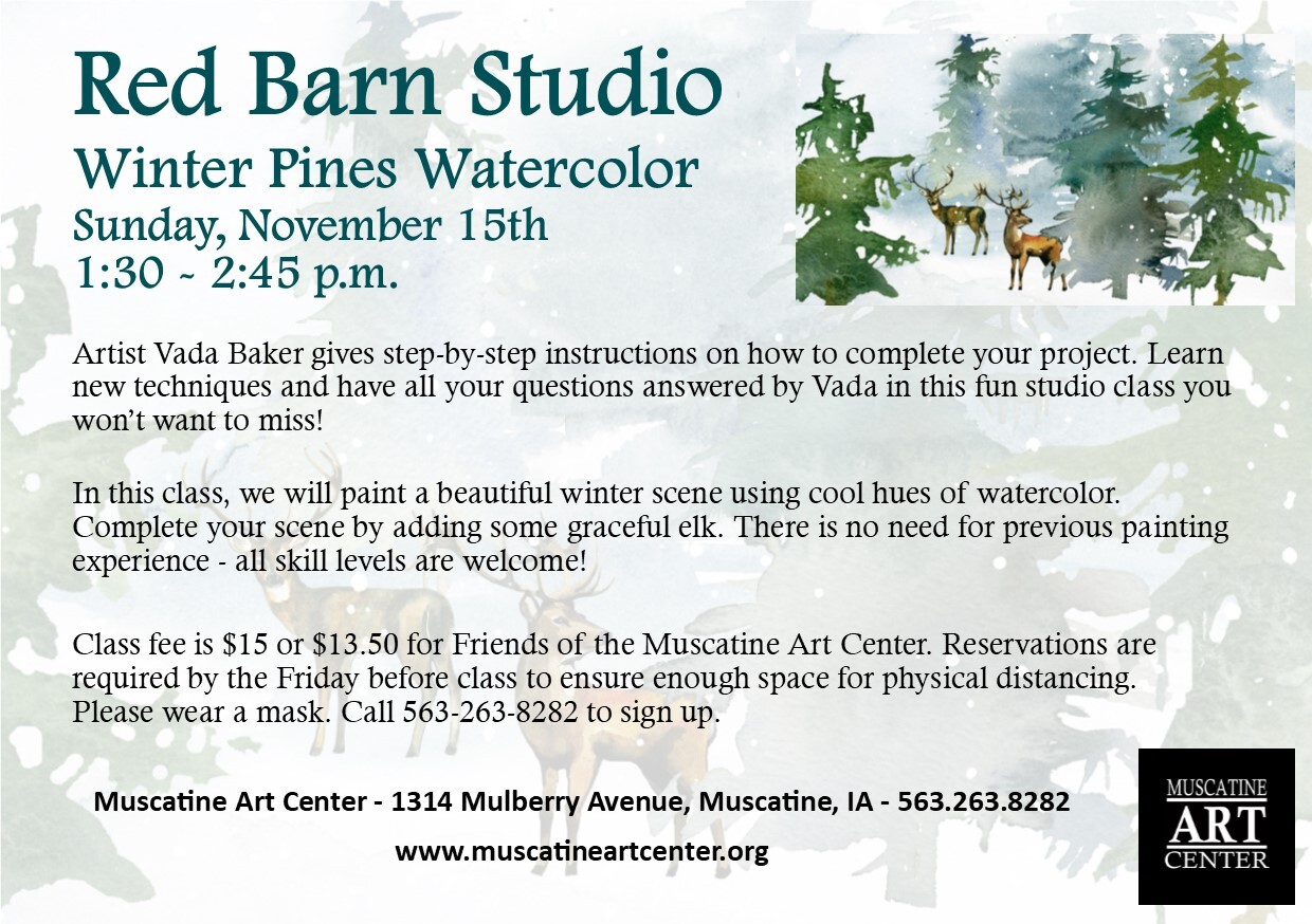 Red Barn Studio with Vada Baker- Winter Pines Watercolor November 15 - CLASS FULL & RESCHEDULED Image