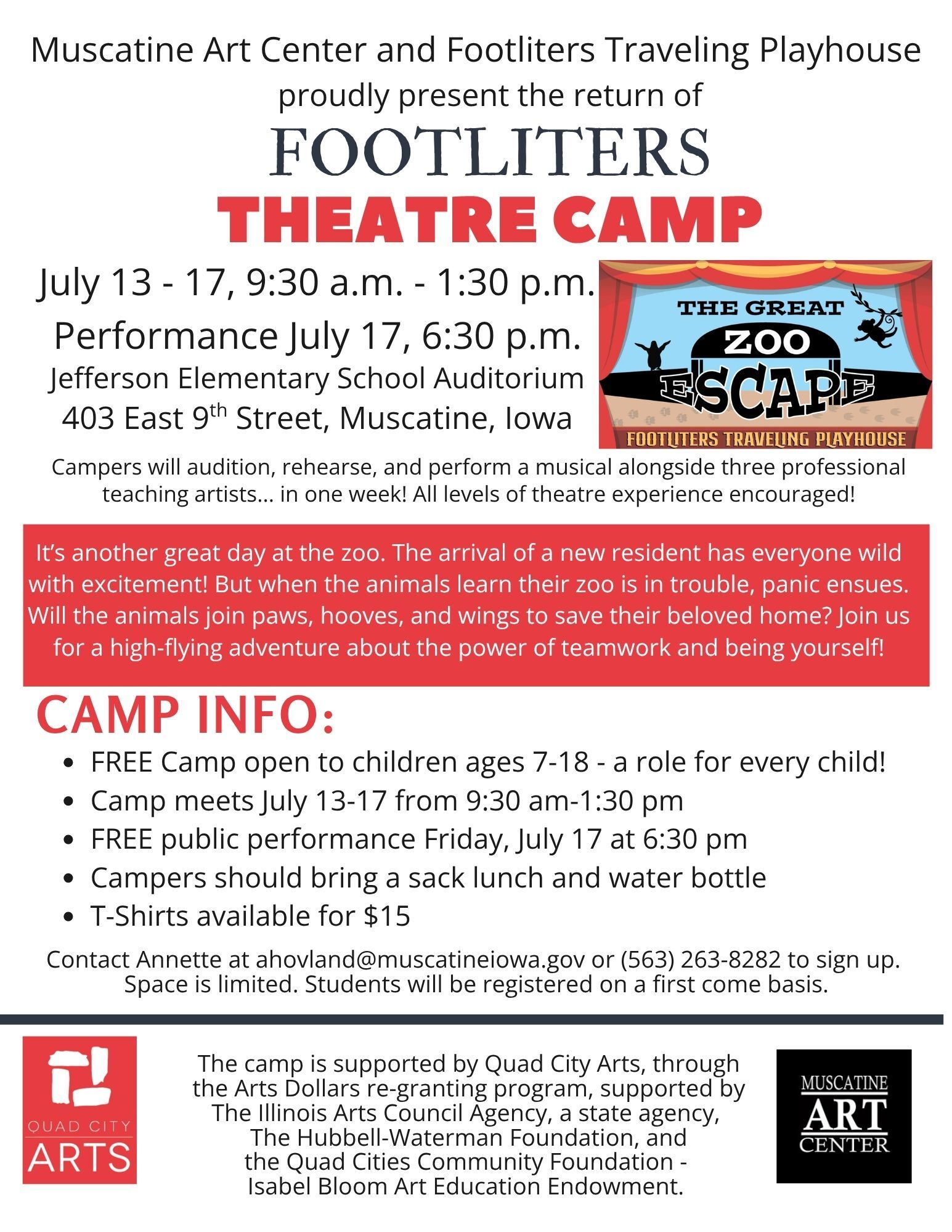 "The Great Zoo Escape" Theatre Camp with Footliters Traveling Playhouse- July 13-17, 2026 Image