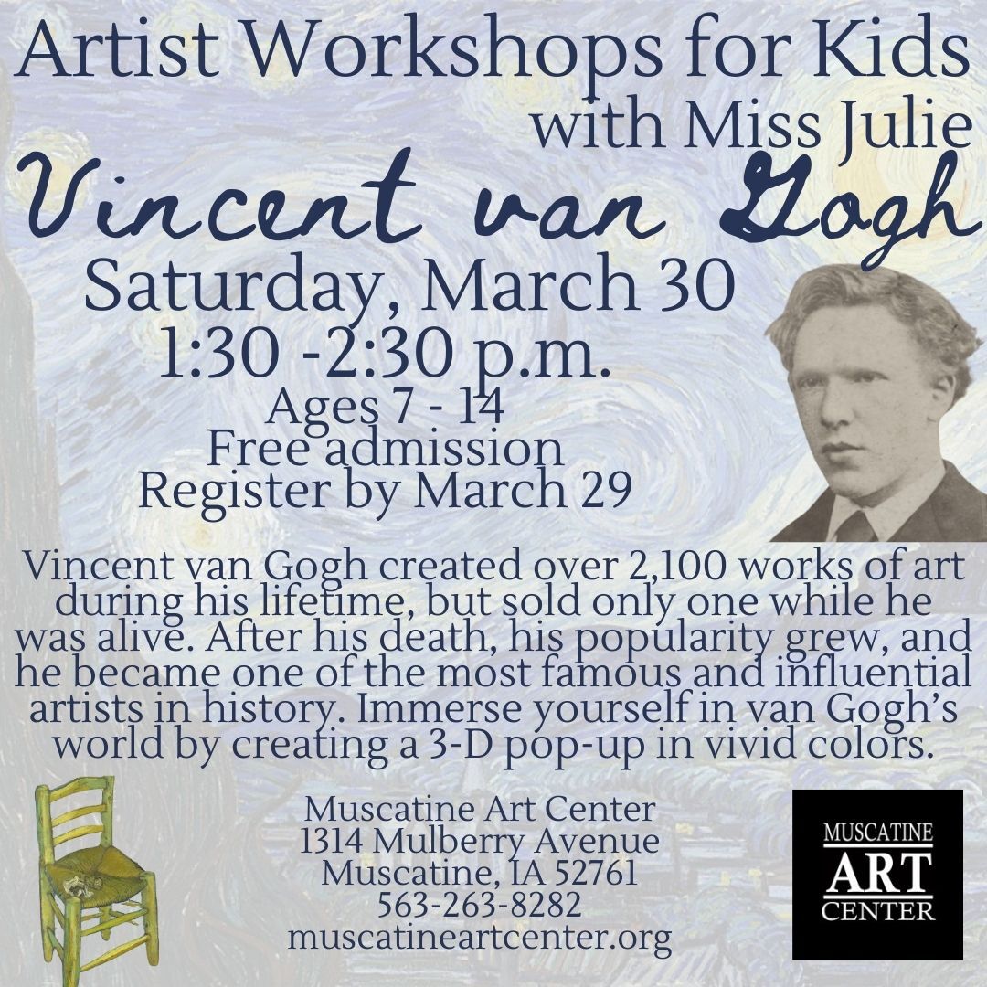 Artist Workshops for Kids with Miss Julie - Vincent van Gogh - March 30 Image