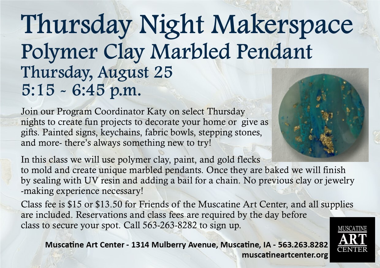 Thursday Night Makerspace - Polymer Clay Marbled Pendant- August 25 Image