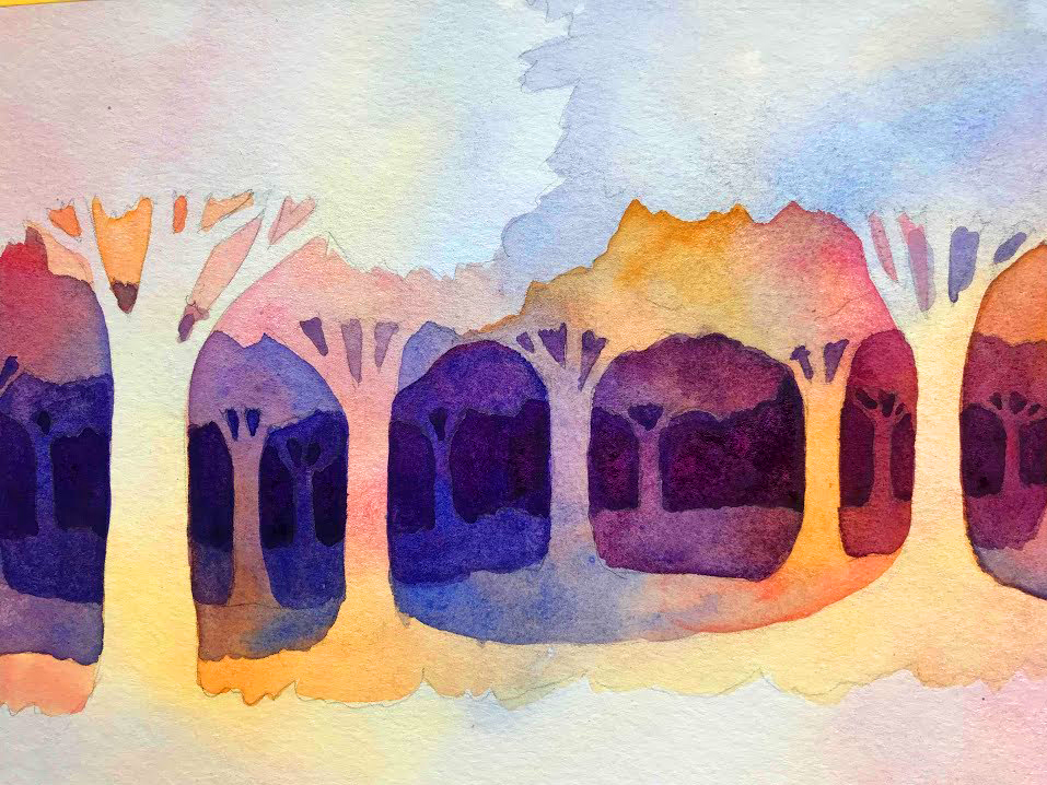 Red Barn Studio with Vada Baker - Negative Space Watercolor Fall Trees - November 13 Image