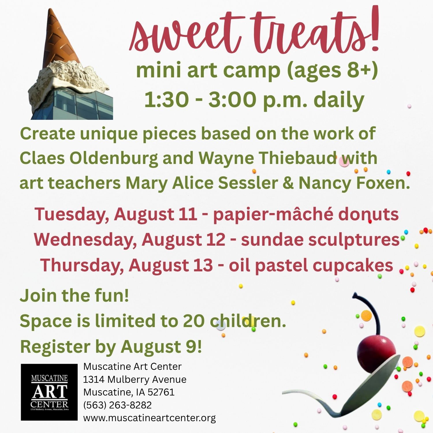 FREE for Children (Ages 8+) "Sweet Treats" - Mini Art Camp with Mary Alice Sessler & Nancy Foxen - August 11-13, 2026 Image